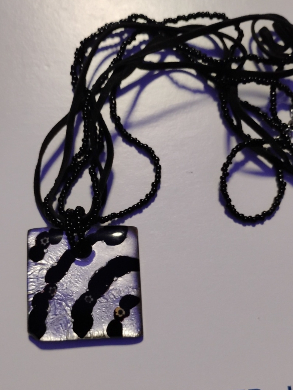 Handmade Black and Silver Square Pendant Necklace